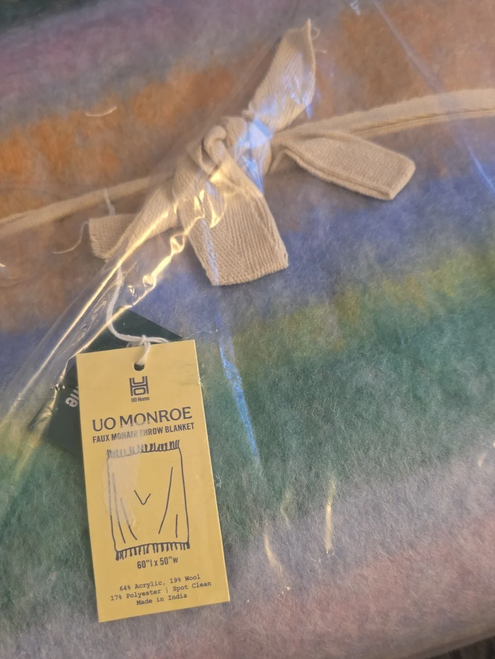 NWT! Urban Outfitters, Monroe Faux Mohair Throw Blanket, Pink/teal Stripe Multi